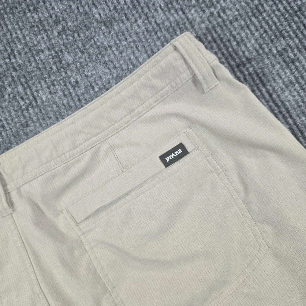 PrAna Shorts Mens 40 Beige Microfiber Chino Stretch Drawstring 8 Inseam Summer
